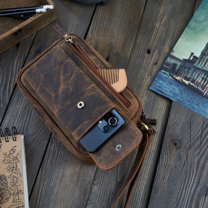 SASZETKA MĘSKA ZE SKÓRY DO RĘKI VINTAGE BRĄZOWA Marka Paolo Peruzzi