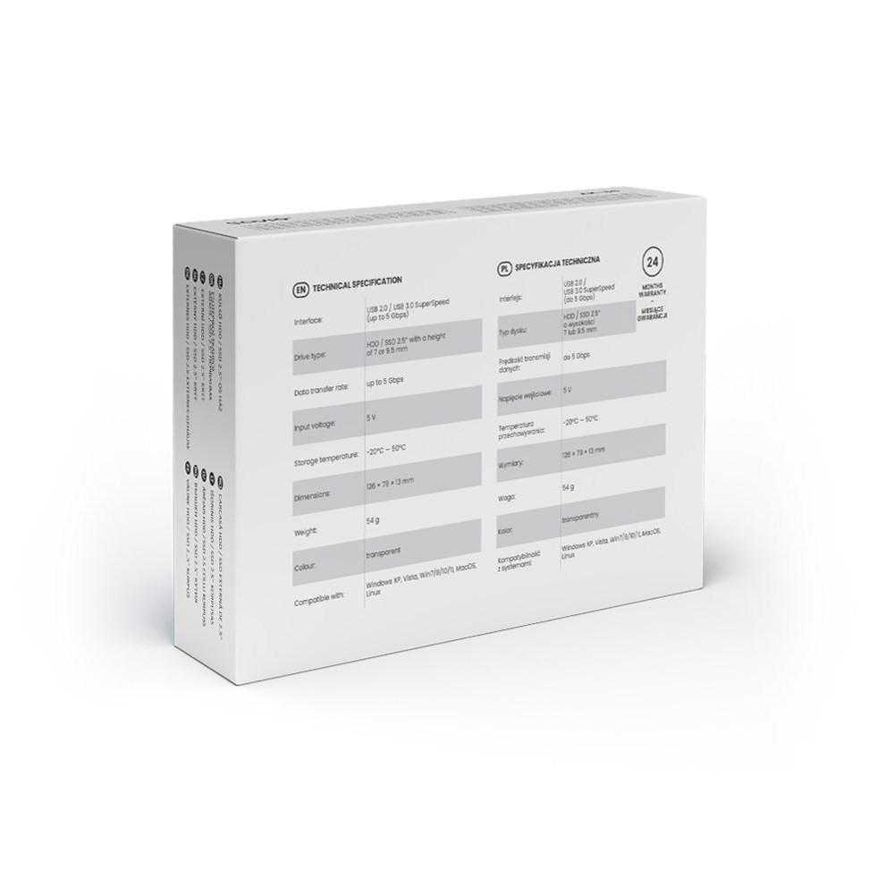 Savio Zewnętrzna Obudowa Na Dysk Hdd/sdd 2,5'', Usb 3.0, Transparentna