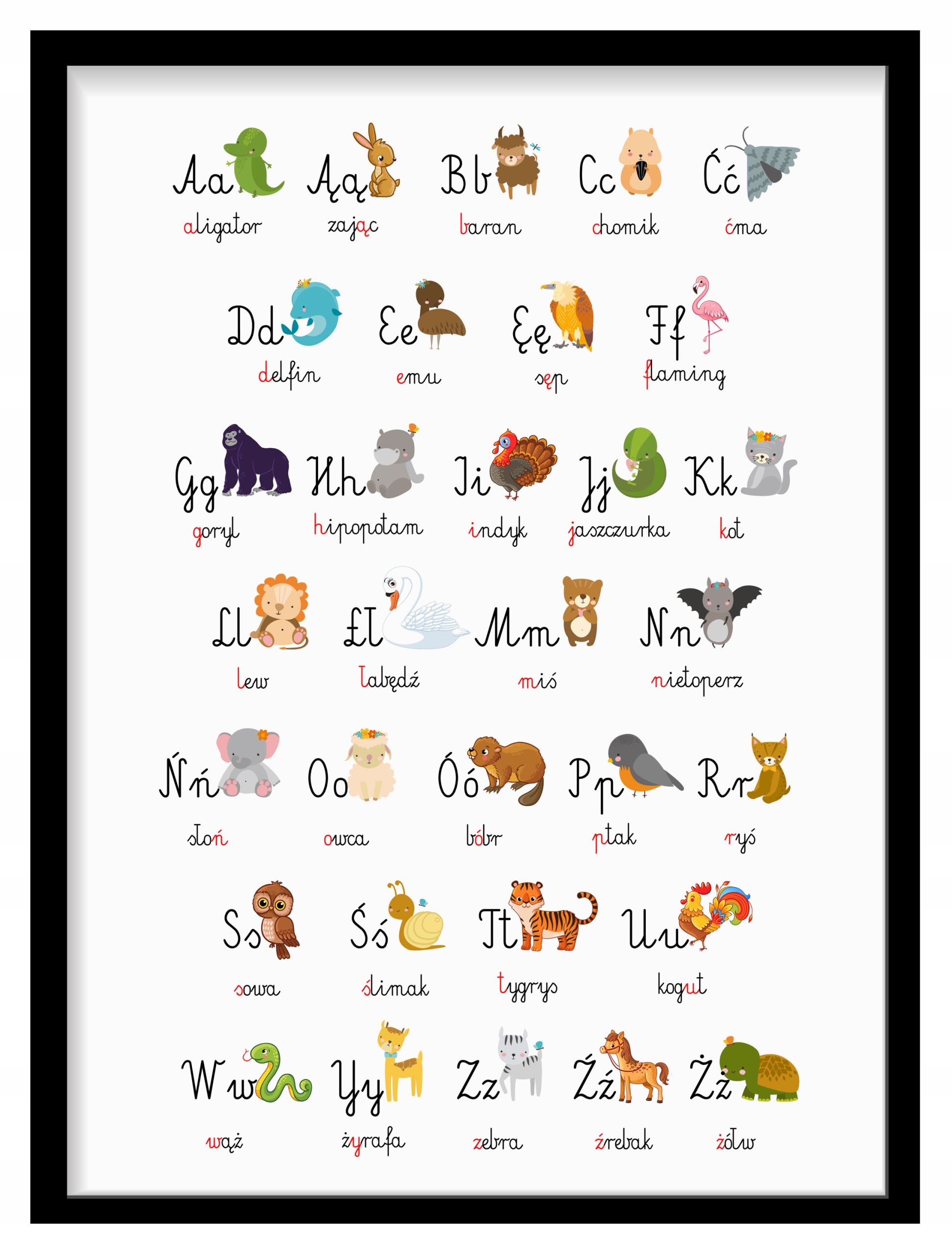 Alfabet DUŻY plakat edukacyjny A3 RAMKA przepiękne