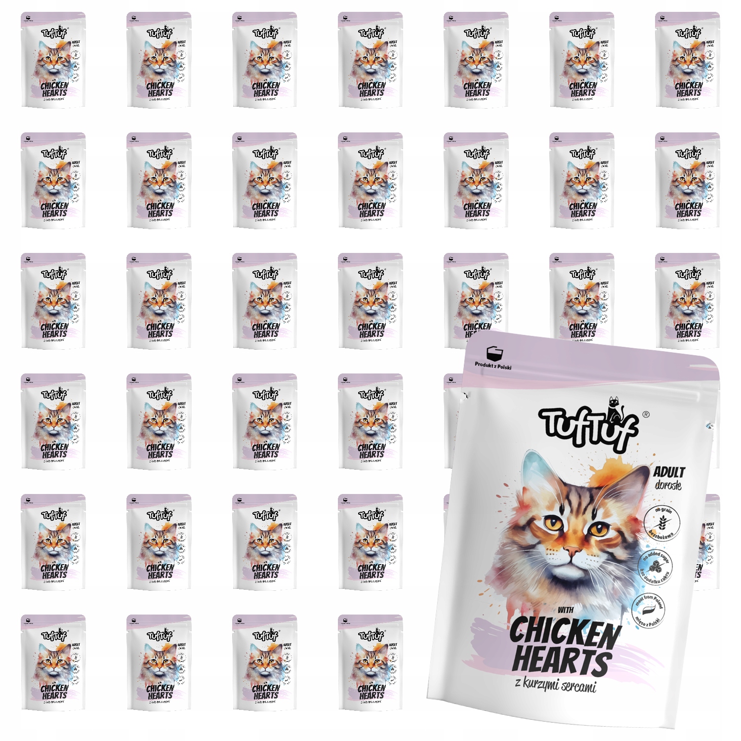 Levně Mokré Krmivo Pro Kočky TufTuf Kapsička mletý s kuřecími srdíčky 60x100 g