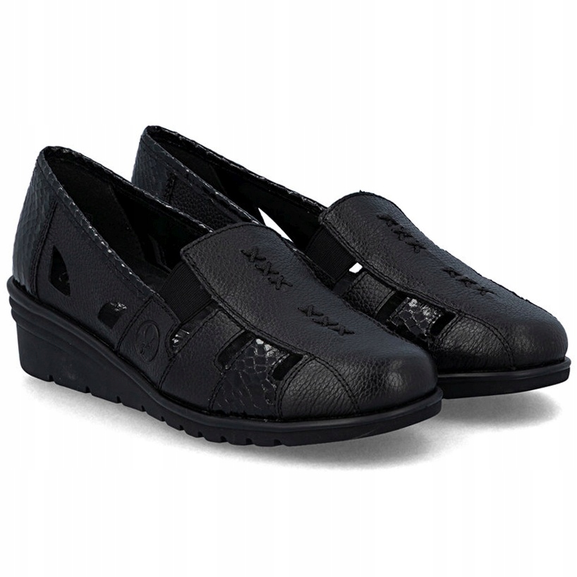 Mokasíny dámské kožené polobotky s výřezy Rieker L5358-00 Black Vel. 38
