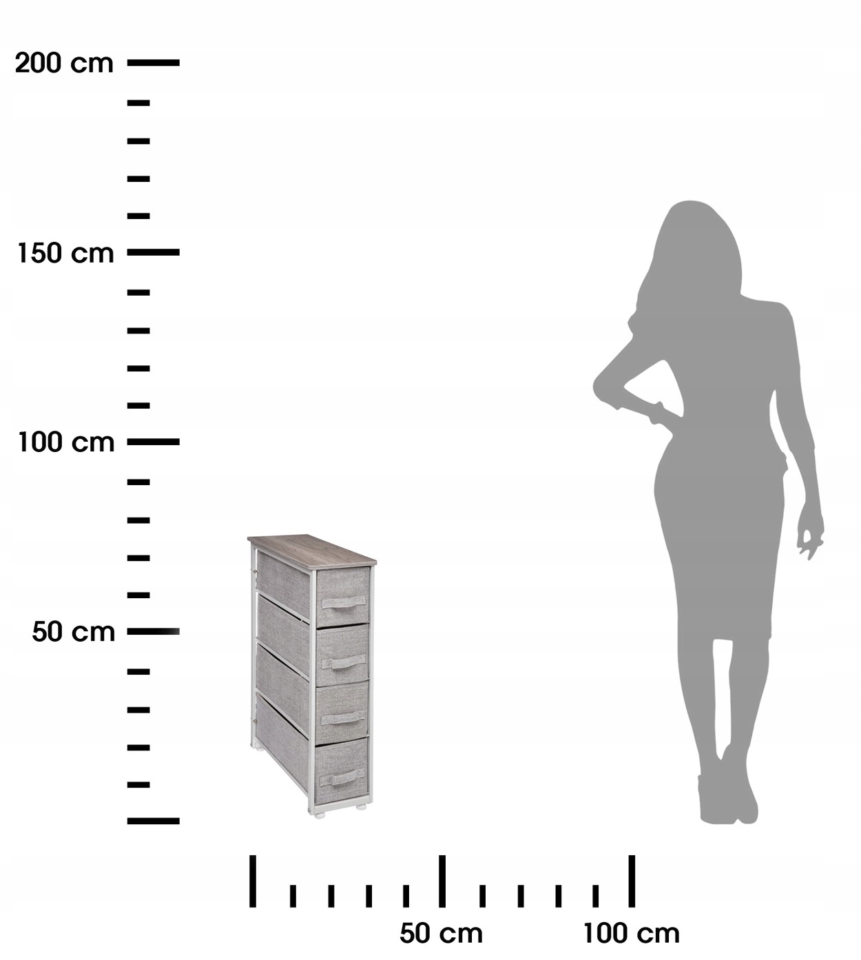 SZAFKA Z 4 SZUFLADAMI TEKSTYLNE WĄSKA SZAFKA SZARA Kolor frontów szary