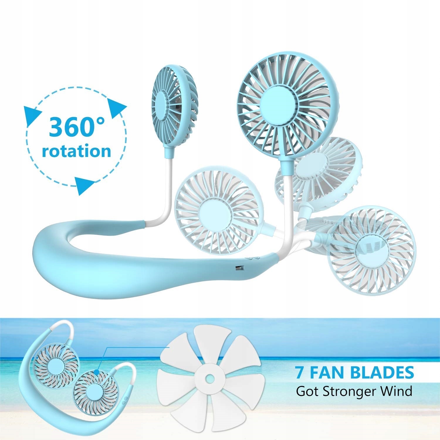 WIATRAK WIATRACZEK SPORT PRZENOŚNY WENTYLATOR USB Model wentylator z pałąkiem na kark