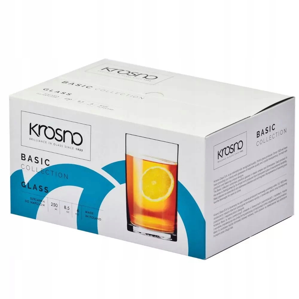 Szklanki do herbaty Basic KROSNO 6szt 250ml proste Linia BASIC
