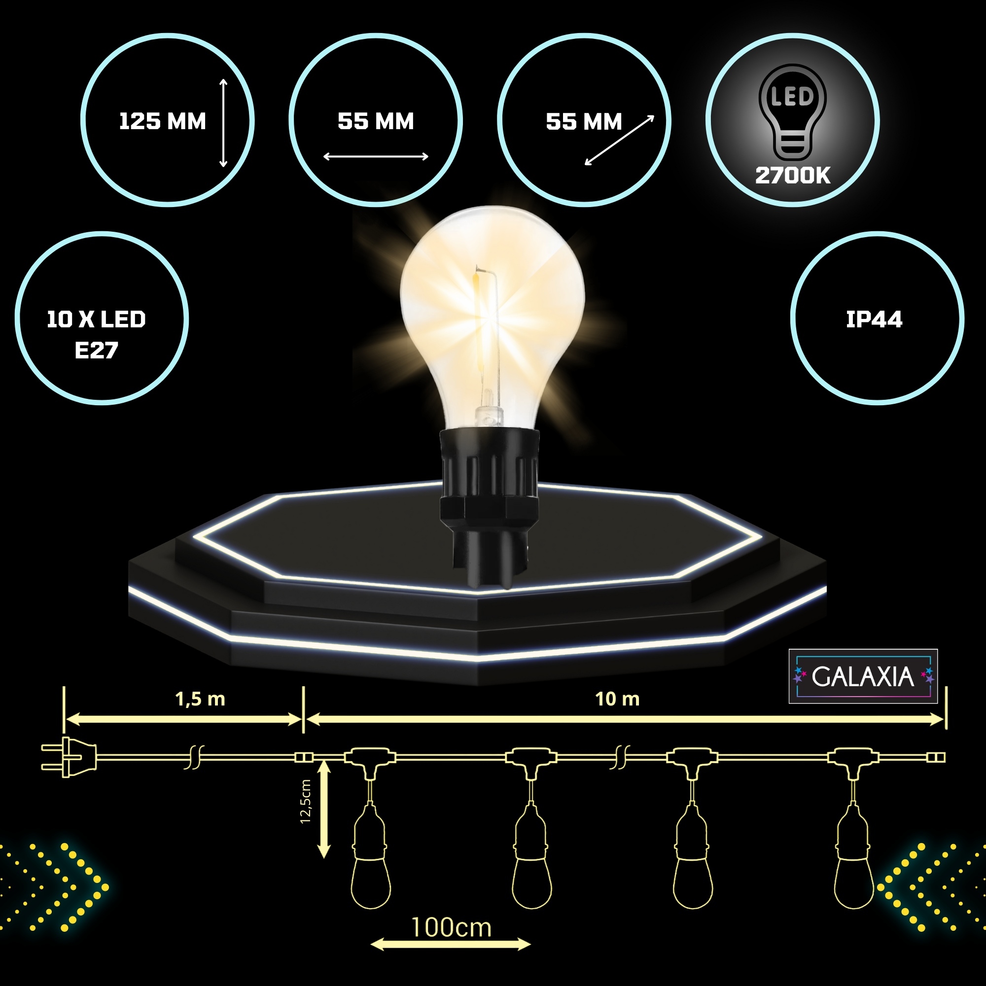 GIRLANDA ŚWIETLNA OGRODOWA 10m 10 LED Lampki Ogrodowe 230v Zewnętrzna Prąd Stan opakowania oryginalne