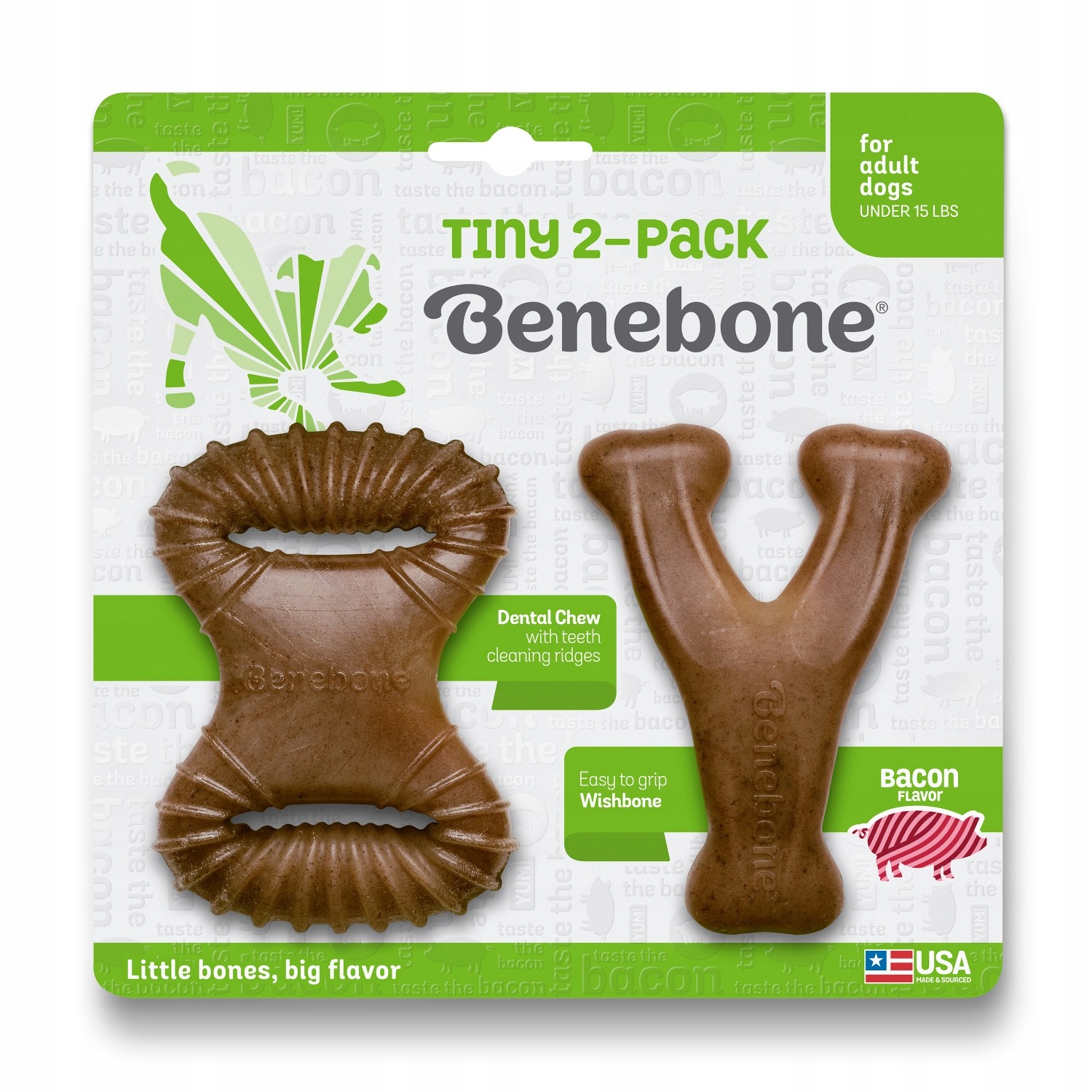 Levně Benebone 2-PACK pro psa Dentální kousátko Přátelská kost Slanina Xs