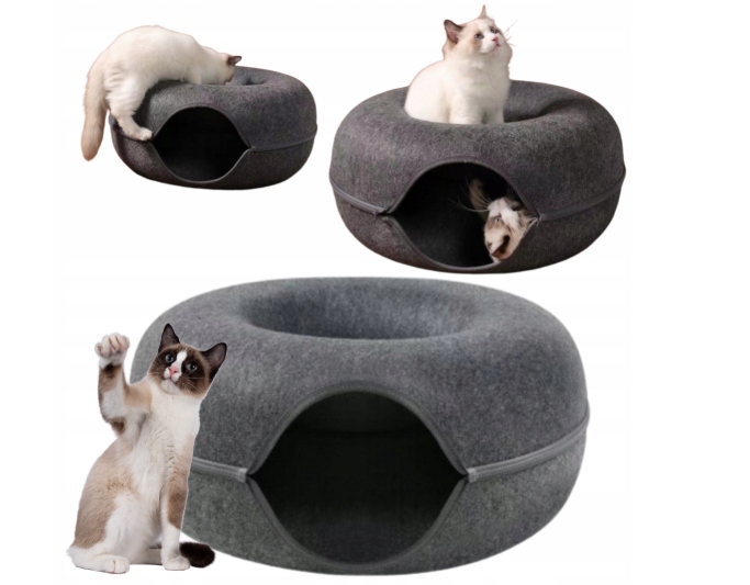 Legiwsko Tunel Donut Dvoudílný Domeček Pro Kočky Kulatý Plstěný