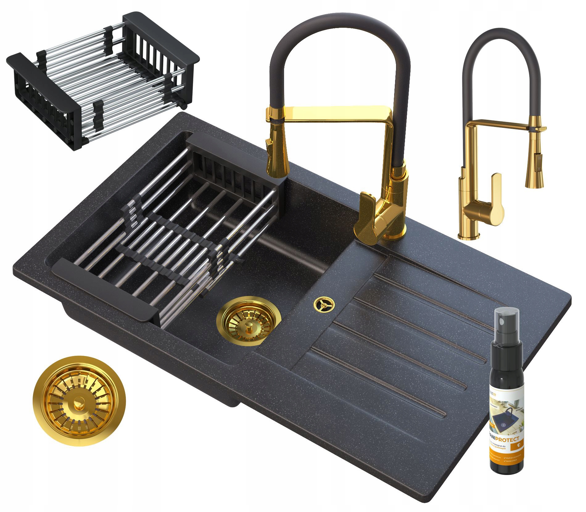 Dřez Odkapávač Kohoutek Zlatý Sifon Set