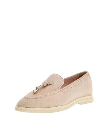 Guess Béžové Mokasíny Ze Semišové Kůže S Ozdobnou Sponou 39 Gng
