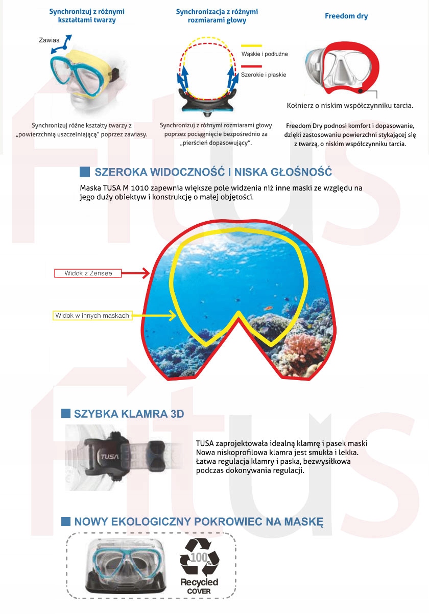 TUSA maska nurkowa M 1010 Zensee BEZRAMKOWA LEKKA Rodzaj okulary