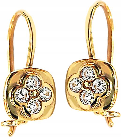 Zlaté náušnice 585 květina ve čtverci jako dárek, elegantní vzor 14kt květina
