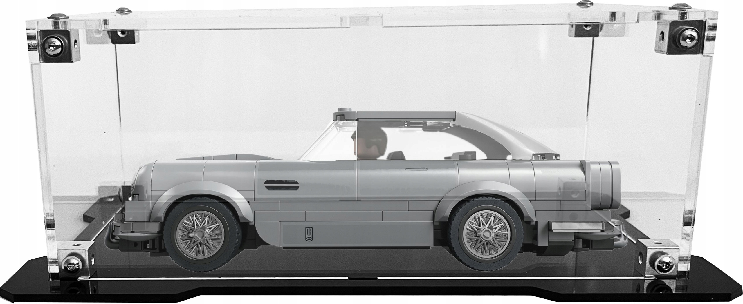 Vitrína s černou základnou pro stavebnici Lego 76911 Aston Martin DB5