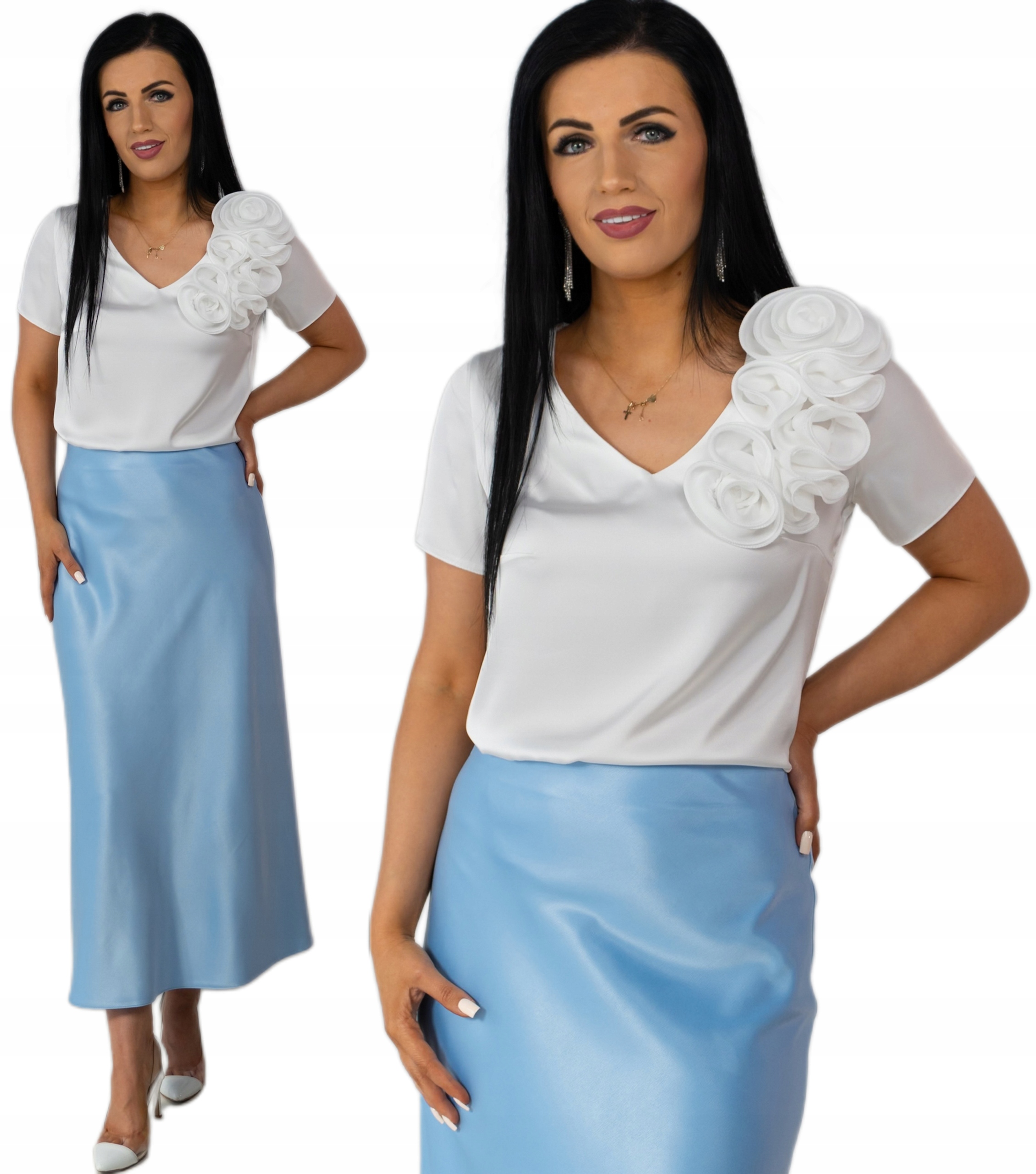 Sukně Sukně Elegantní ze saténu Sukně Midi Modrá M