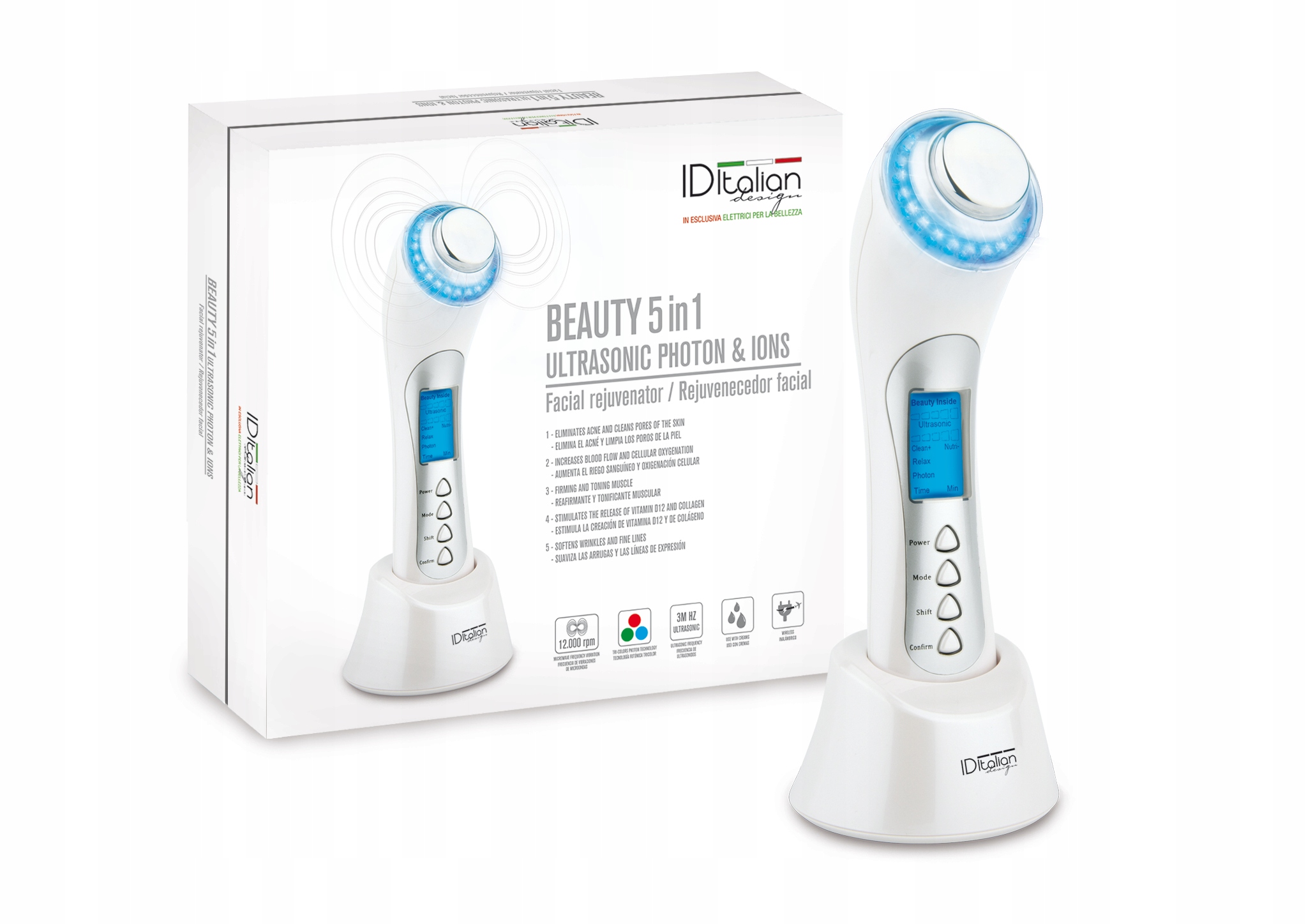 Beauty 5V1 Ultrazvukové Fotony A Ionty Čisticí kartáček na obličej Sonický