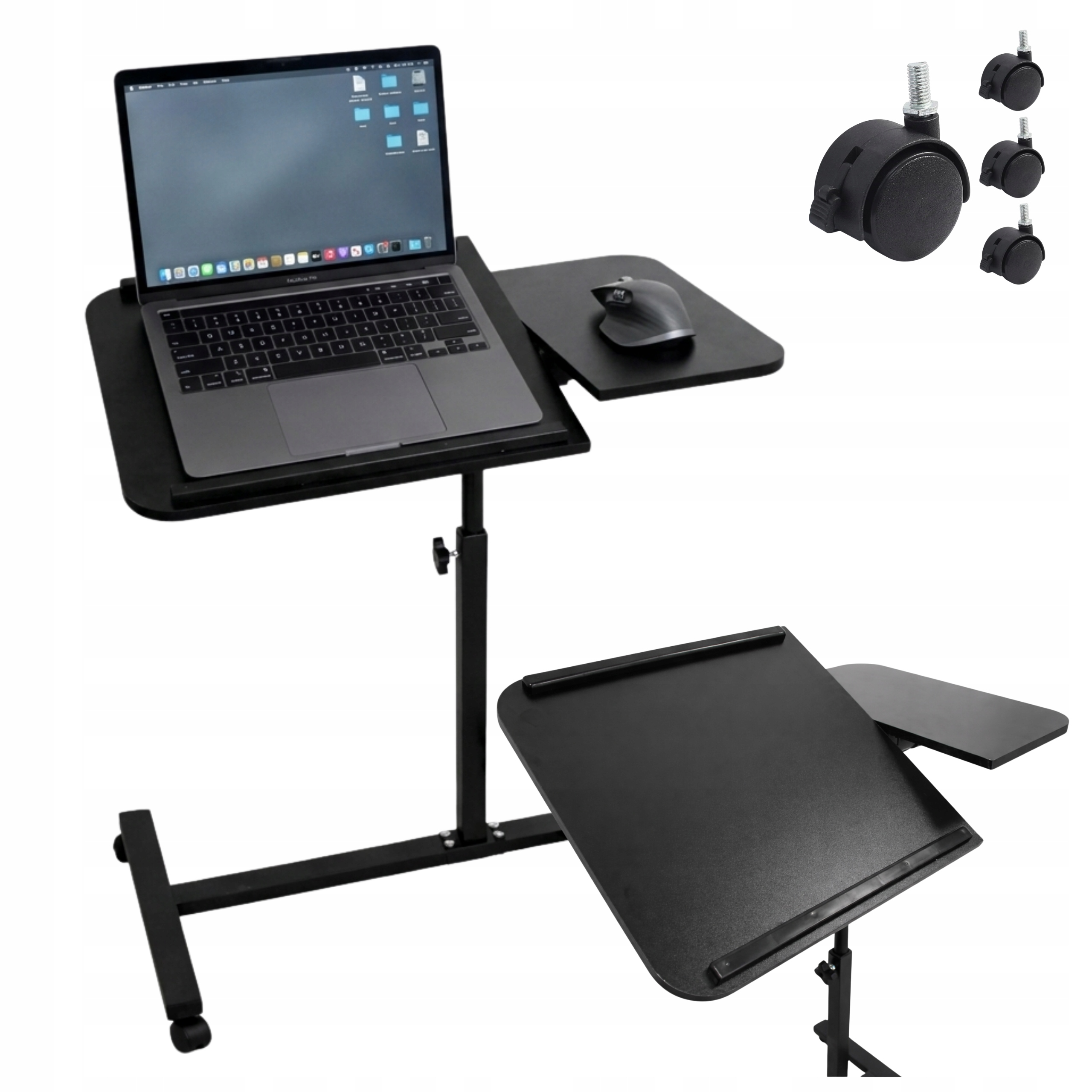 MOBILNY STOLIK POD LAPTOPA RZUTNIK REGULOWANY WÓZEK PODSTAWKA CZARNY MDF