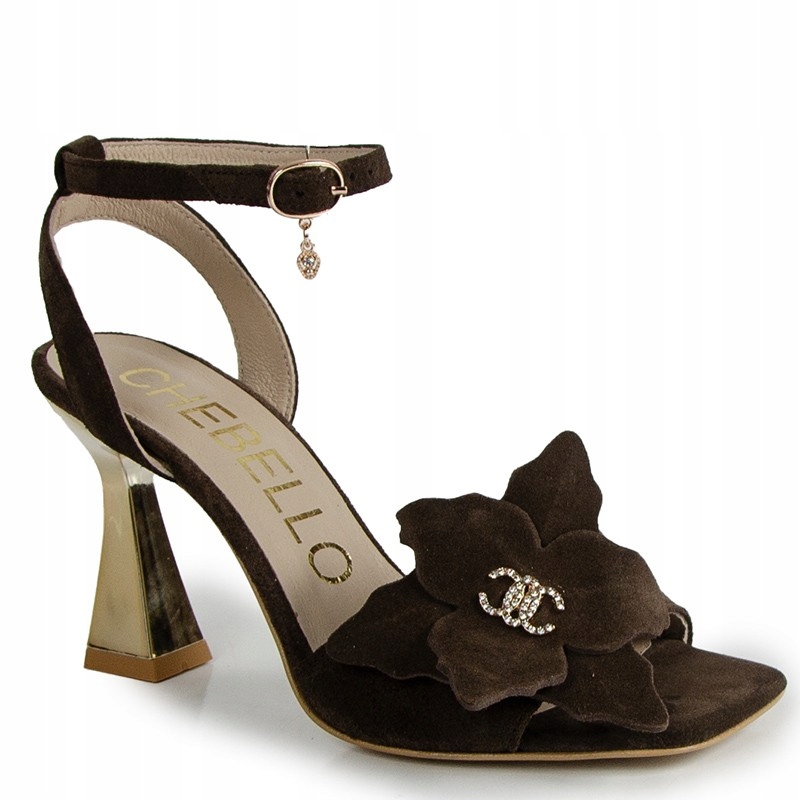 CheBello 4693/KB Hnědé Kožené Sandály S Květem 38