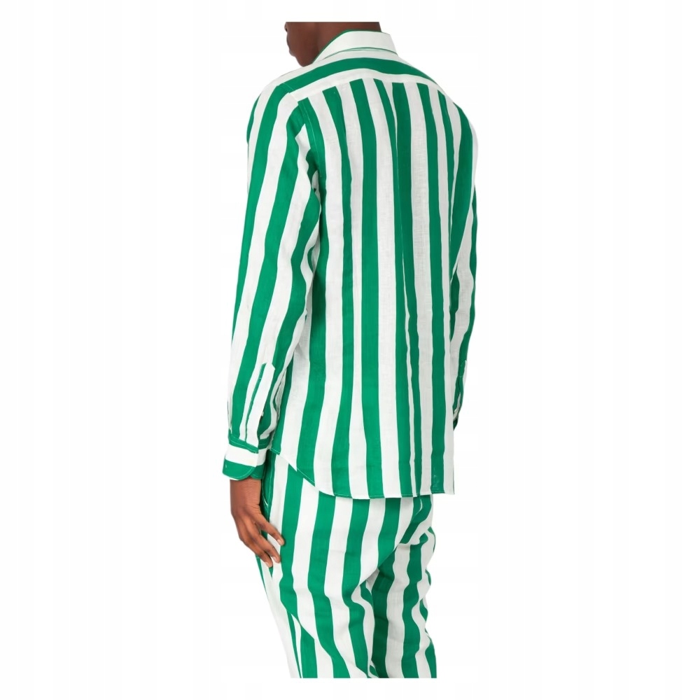 Koszula Męska MC2 Saint Barth w Paski Lniania Biało-Zielona r.XL Marka inna