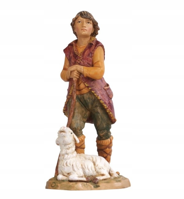 Figurka firmy Fontanini Pastýř s holí a ovcí 12 cm