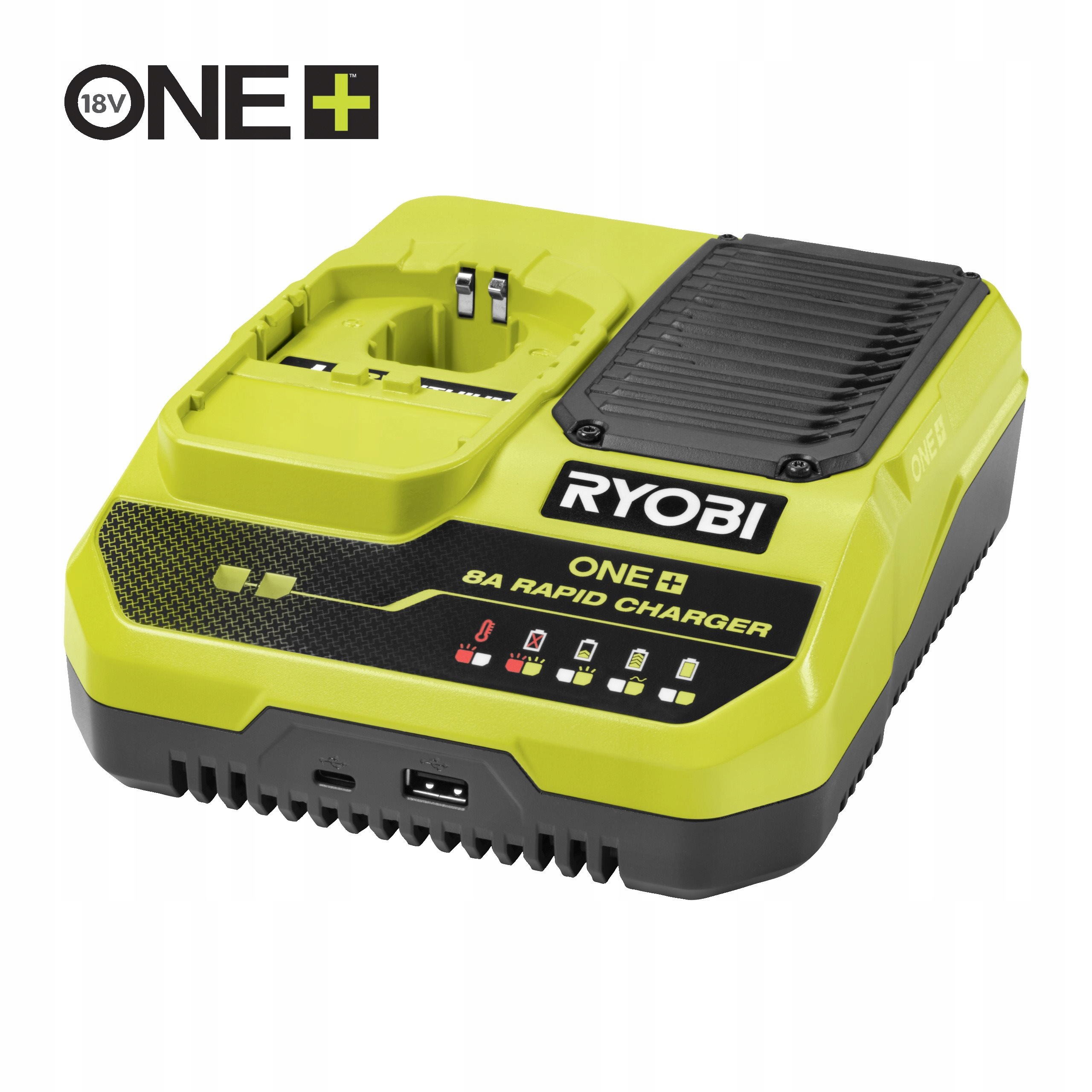 Ryobi RC18180 One+ nabíječka nabíjí rychlostí 8,0A/hodinu