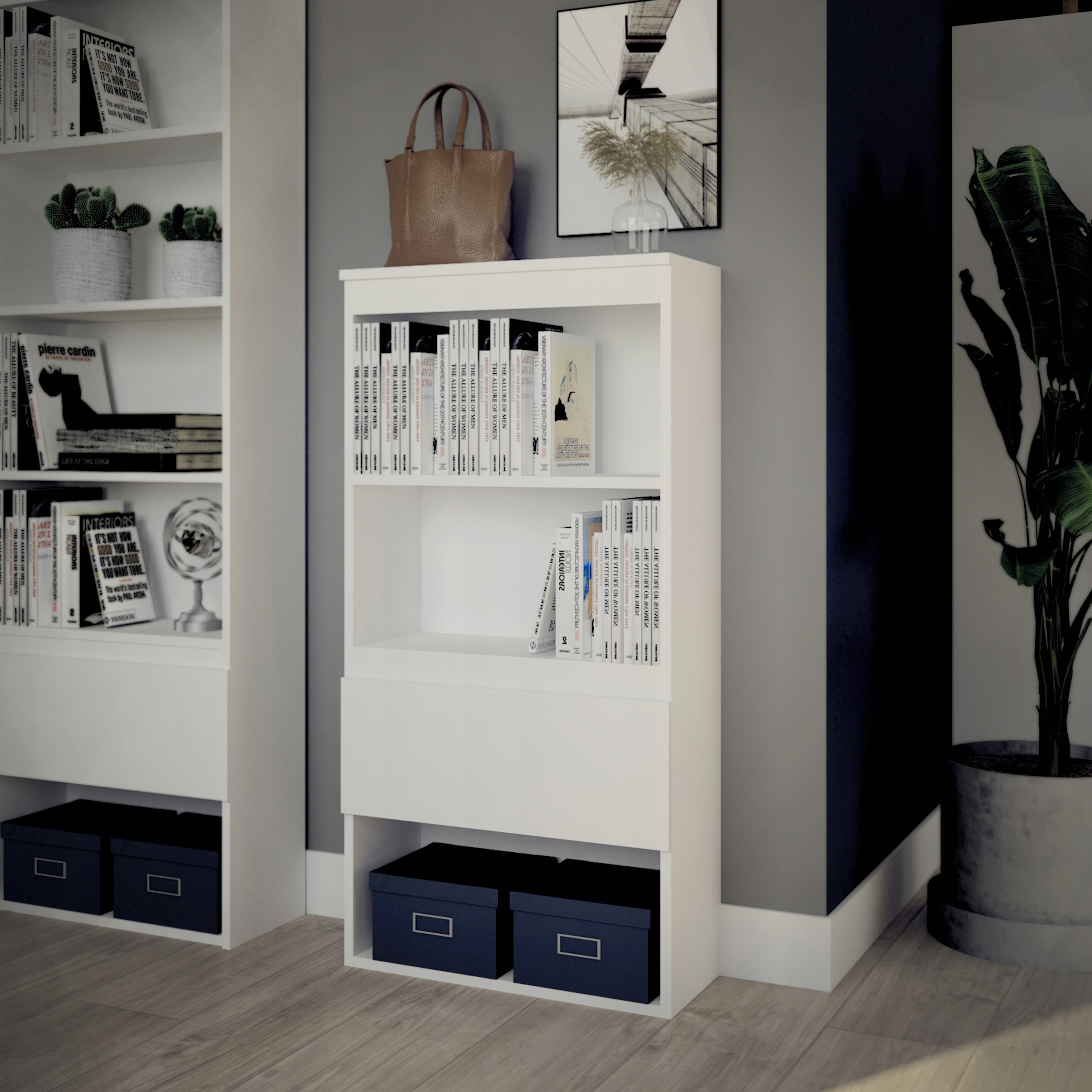 REGAŁ SYSTEMOWY Z SZUFLADĄ BIBLIOTECZKA BIAŁY MAT Materiał płyta laminowana