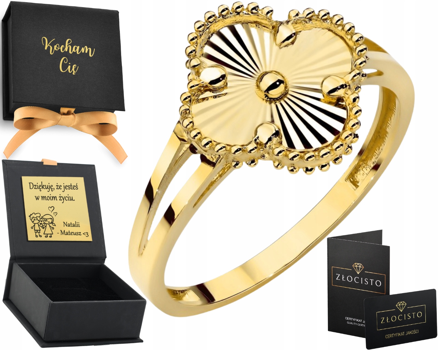 Prstýnek s diamantovou koničkou a ozdobnou lištou 585 Dárek 14k