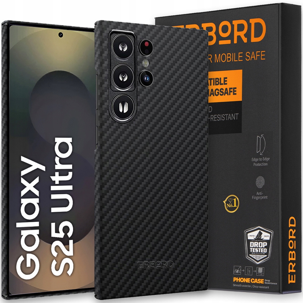 Pouzdro pro Galaxy S25 Ultra Erbord Full Kevlar Aramid s lehkým zadní kryt pro MagSafe