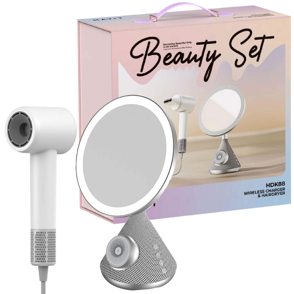 Sušička a kozmetické zrkadlo Havit HDK88 s bezdrôtovým nabíjaním