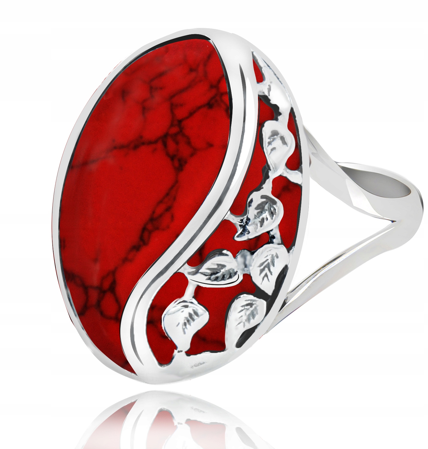 

Pierścionek Srebrny Z Koralem Listki Rozmiar 21