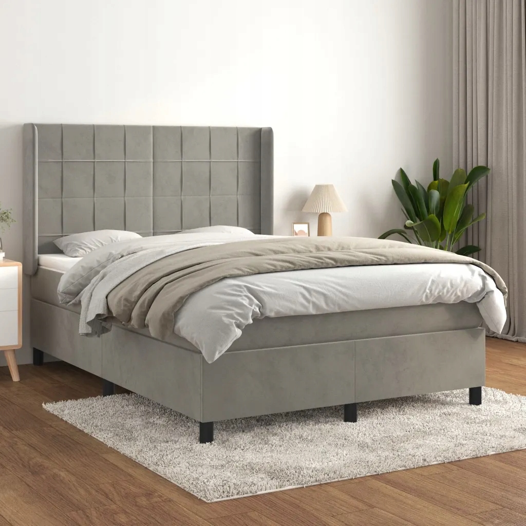 Box spring postel s matrací světle šedá 140x190 cm samet Šedá 3132675