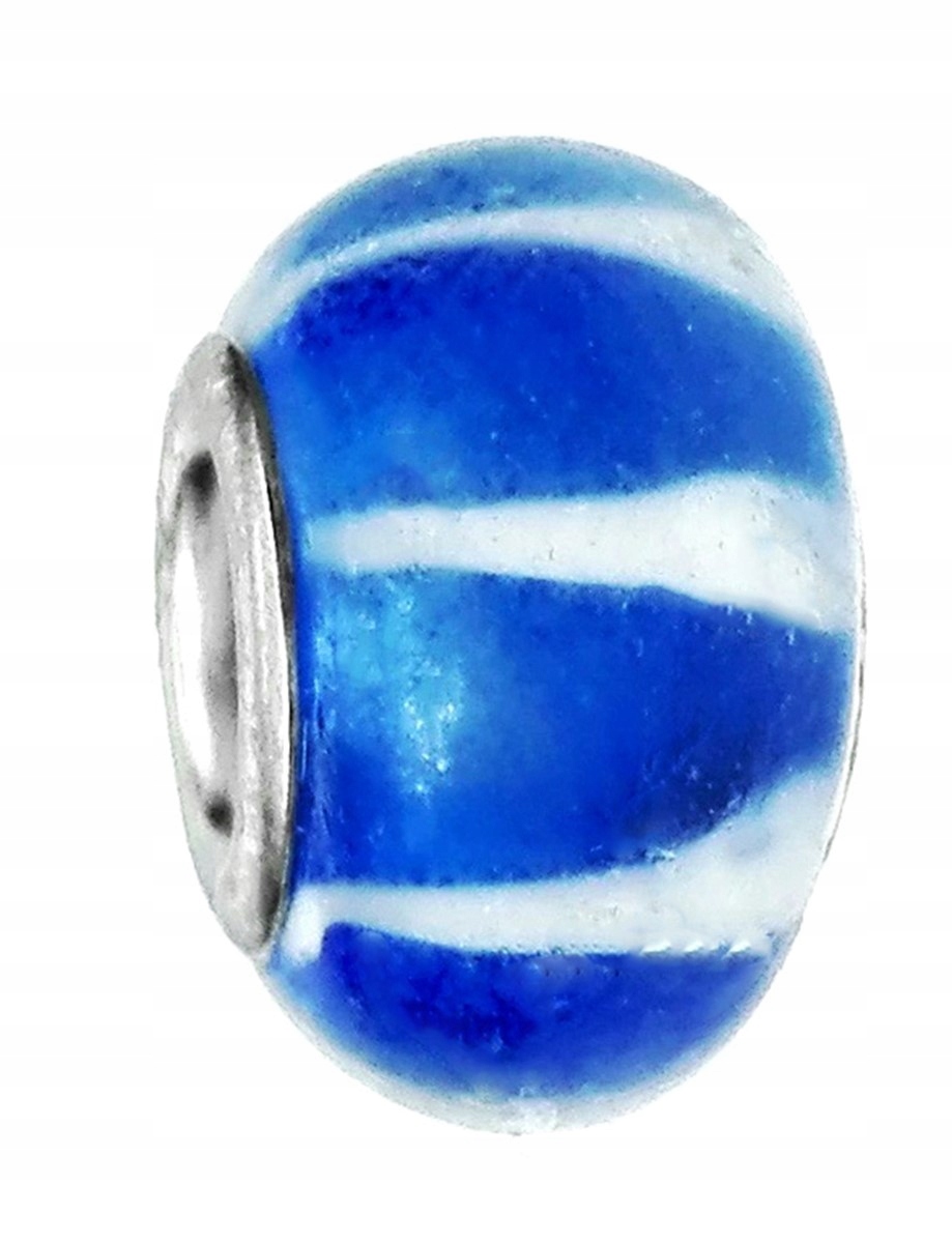 

Zawieszka beads - szafirowa w białe paseczki