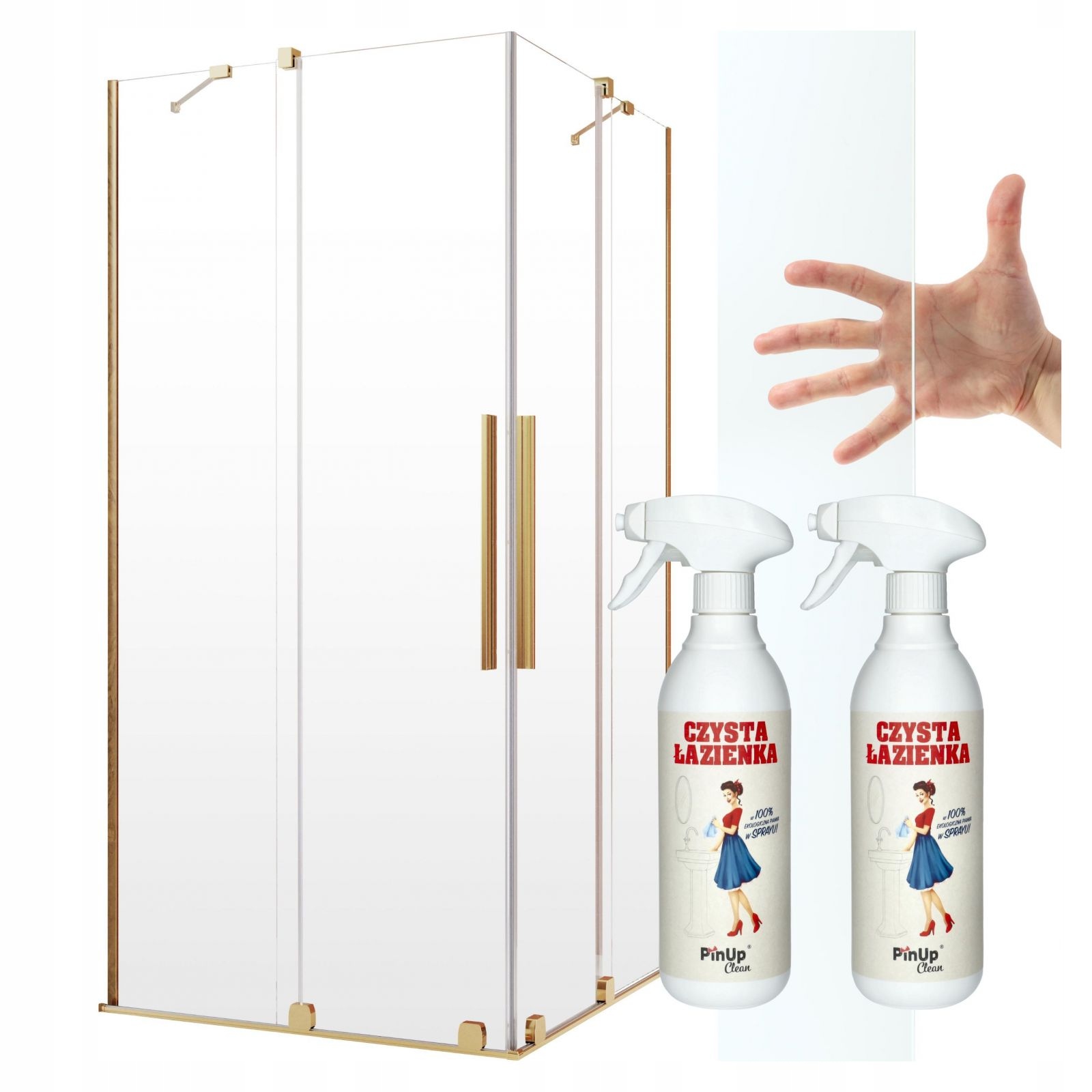 Kabina prysznicowa przesuwna złota 90x90 czyste pianka czyszcząca PinUp
