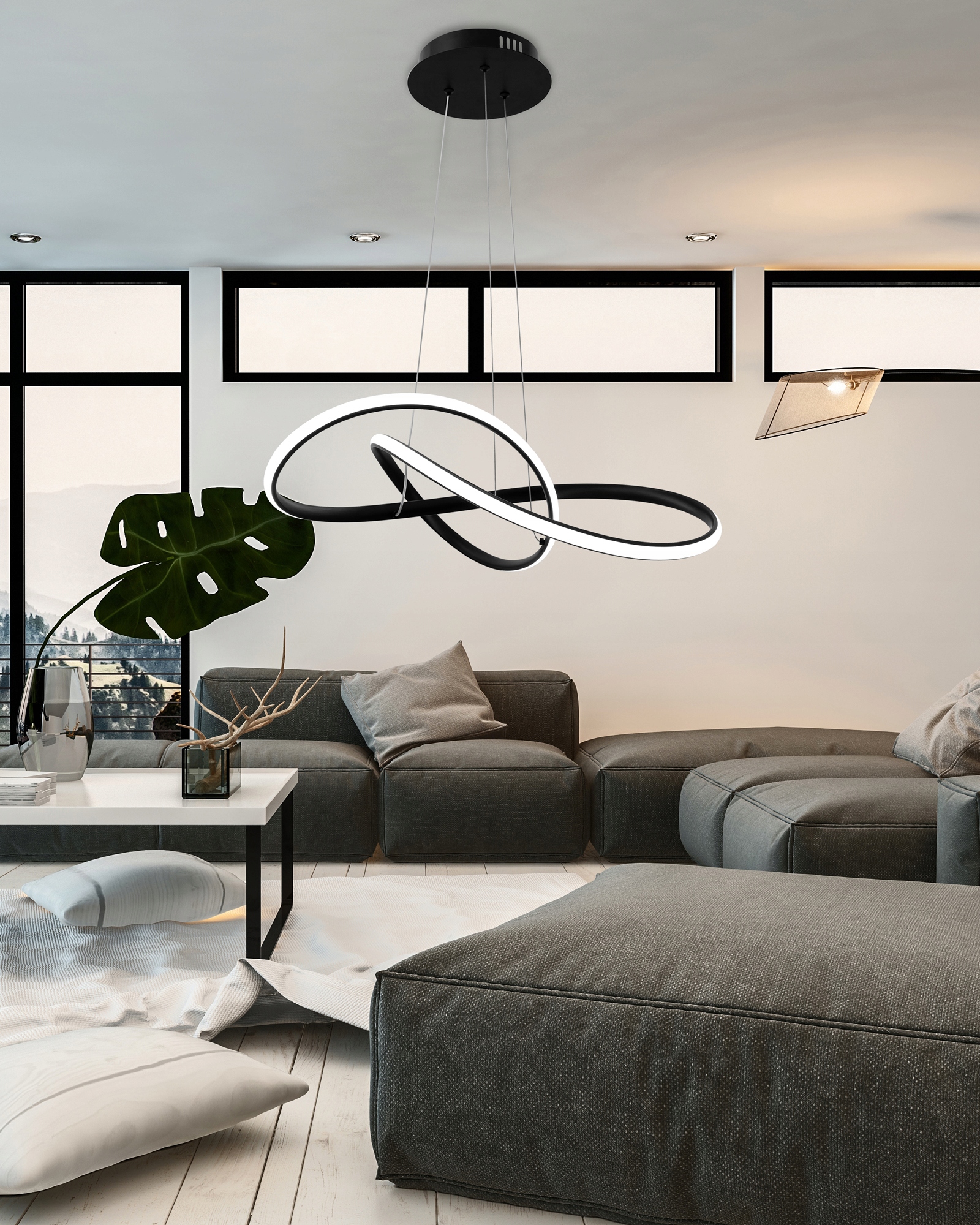 LAMPA SUFITOWA WISZĄCA RING NOWOCZESNA LED + PILOT Zasilanie sieciowe