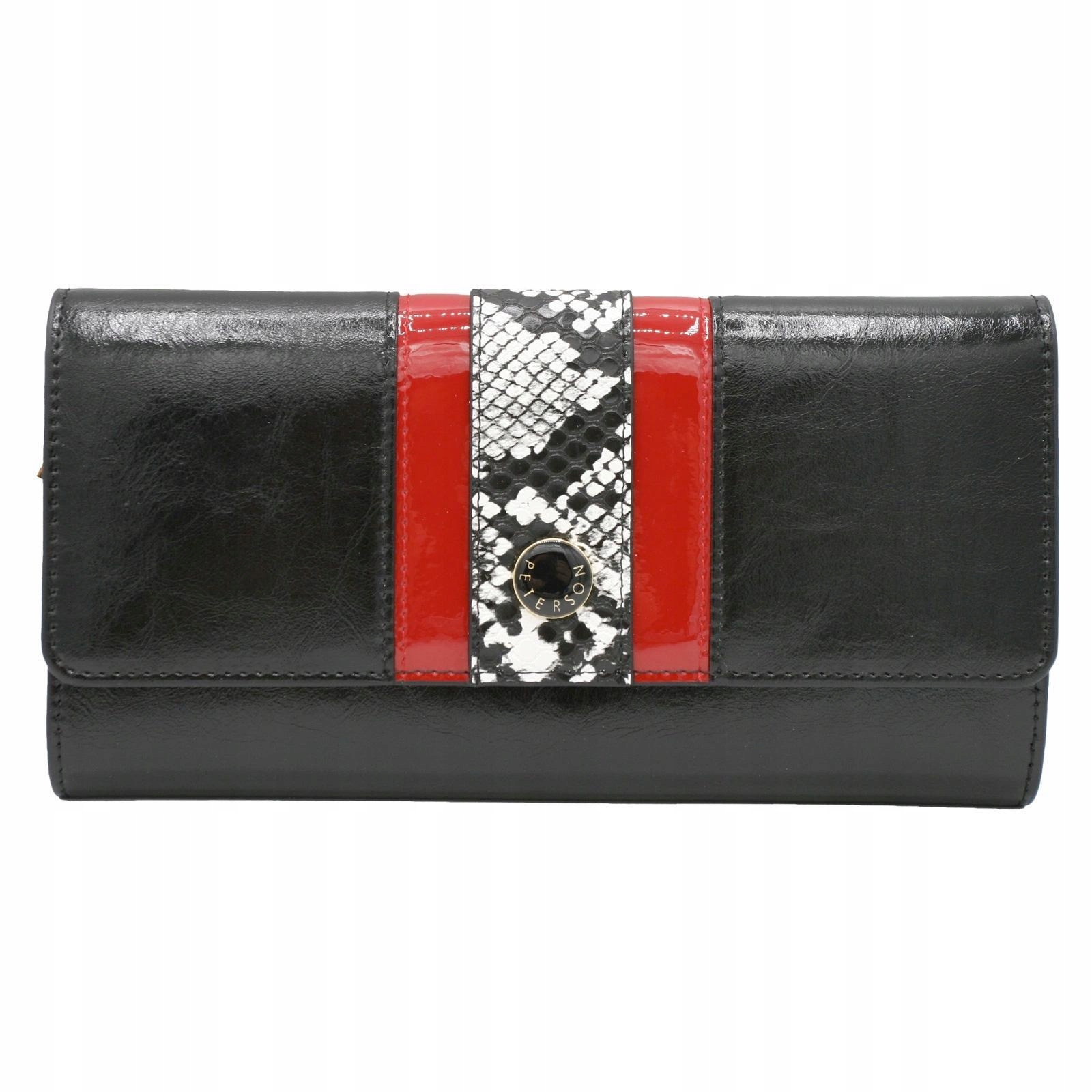 Peterson Dámská kožená peněženka s hadím vzorem, velká, prostorná, černá