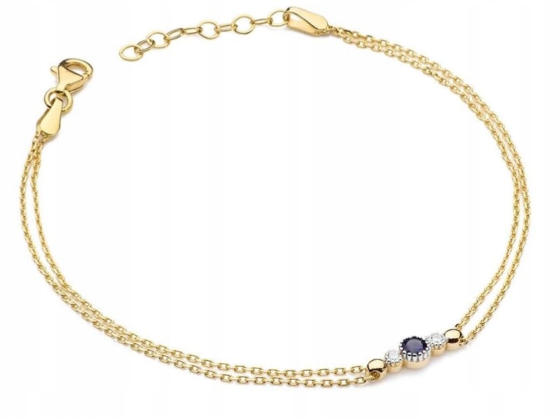 Zlatý náramek 585 s diamanty a safírem, elegantní vzor jako dárek