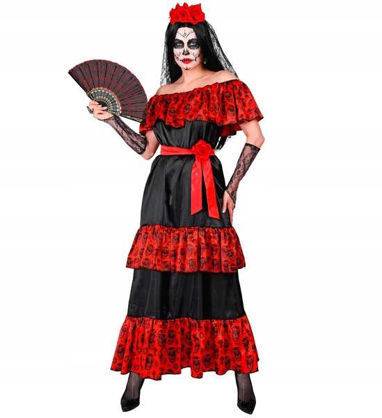 Kostým Los Muertos Dámský Černo-červený Převlek Pro Ženy Karneval XL