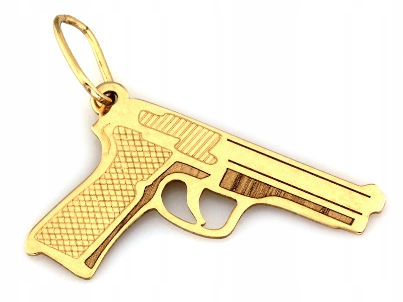 Zlatý přívěsek 585 revolver zbraň bez kamenů, ideální jako dárek, moderní 14kt