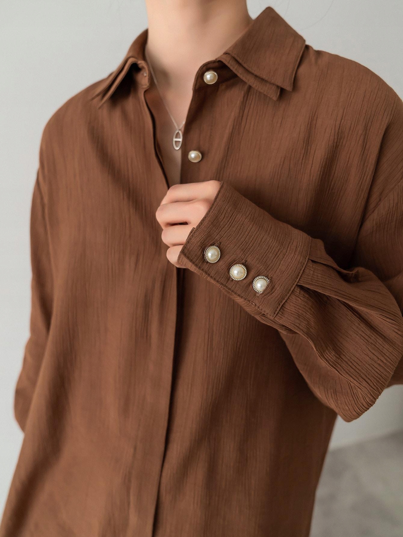 A018R7 KOSZULA BRĄZOWA LUŹNA KLASYCZNA DAZY XL Szerokość pod pachami 52 cm