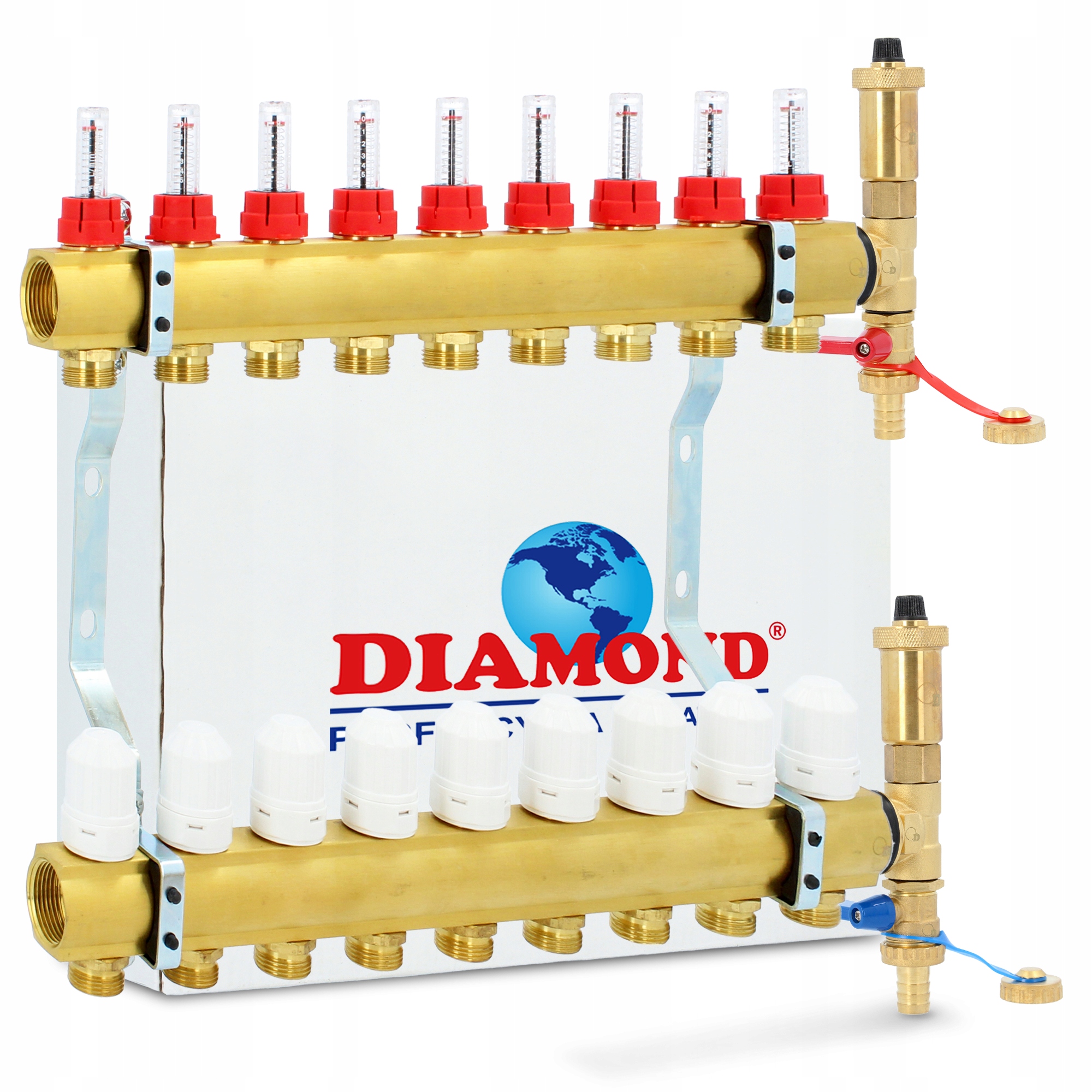 Rozdeľovač Podlahovky Mosadzný ohrev Co vody 9 Obvodov Odpoveď 4F-P