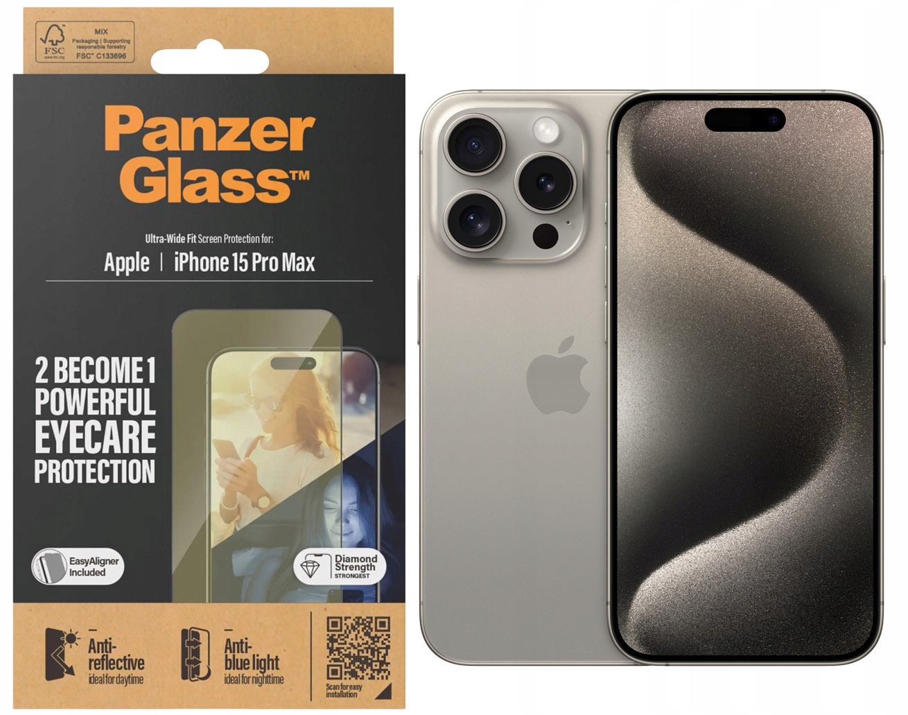 Tvrzené Sklo Ultra-Wide Fit EyeCare PanzerGlass pro iPhone 15 Pro Max