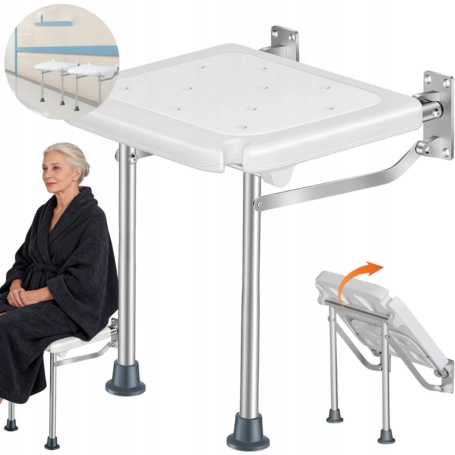 Krzesło Rehabilitacyjne Taboret Pod Prysznic, W Kształcie Litery L Składane