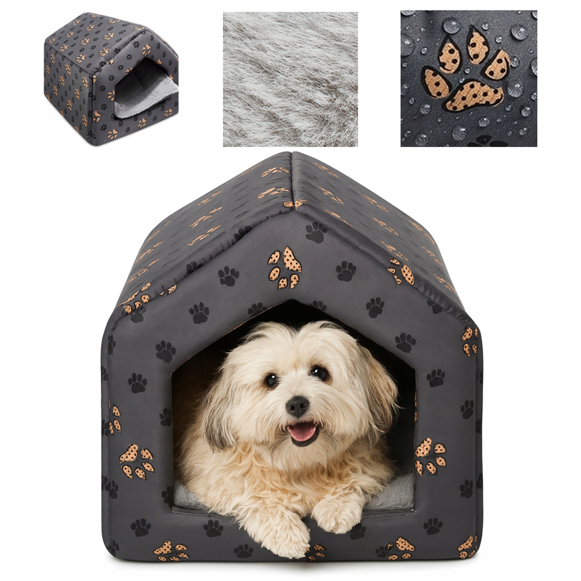 Levně Pelíšek voděodolné Domeček Pro Psa Kočku Budka měkká Kožešina XL Tlapky