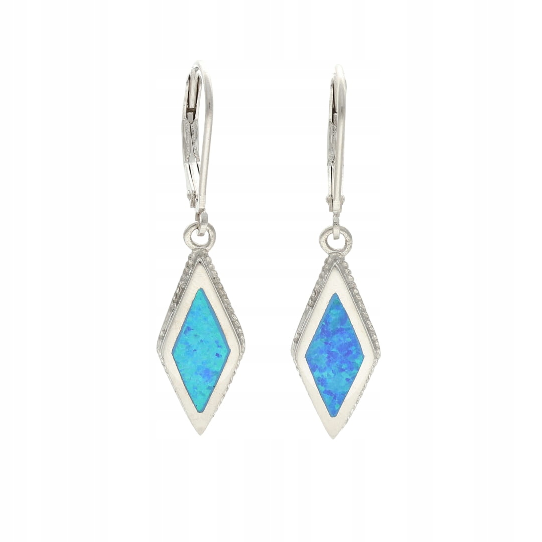 Náušnice kosočtverce s modrým opálem stříbro rhodiované