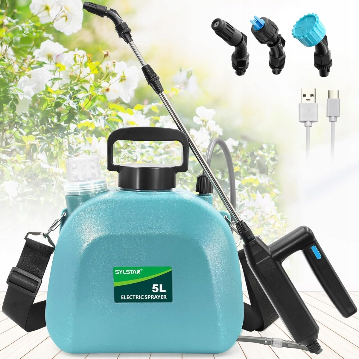 Levně Sylstar Postřikovač na baterie, 5 l, 3 Usb nabíjecí trysky
