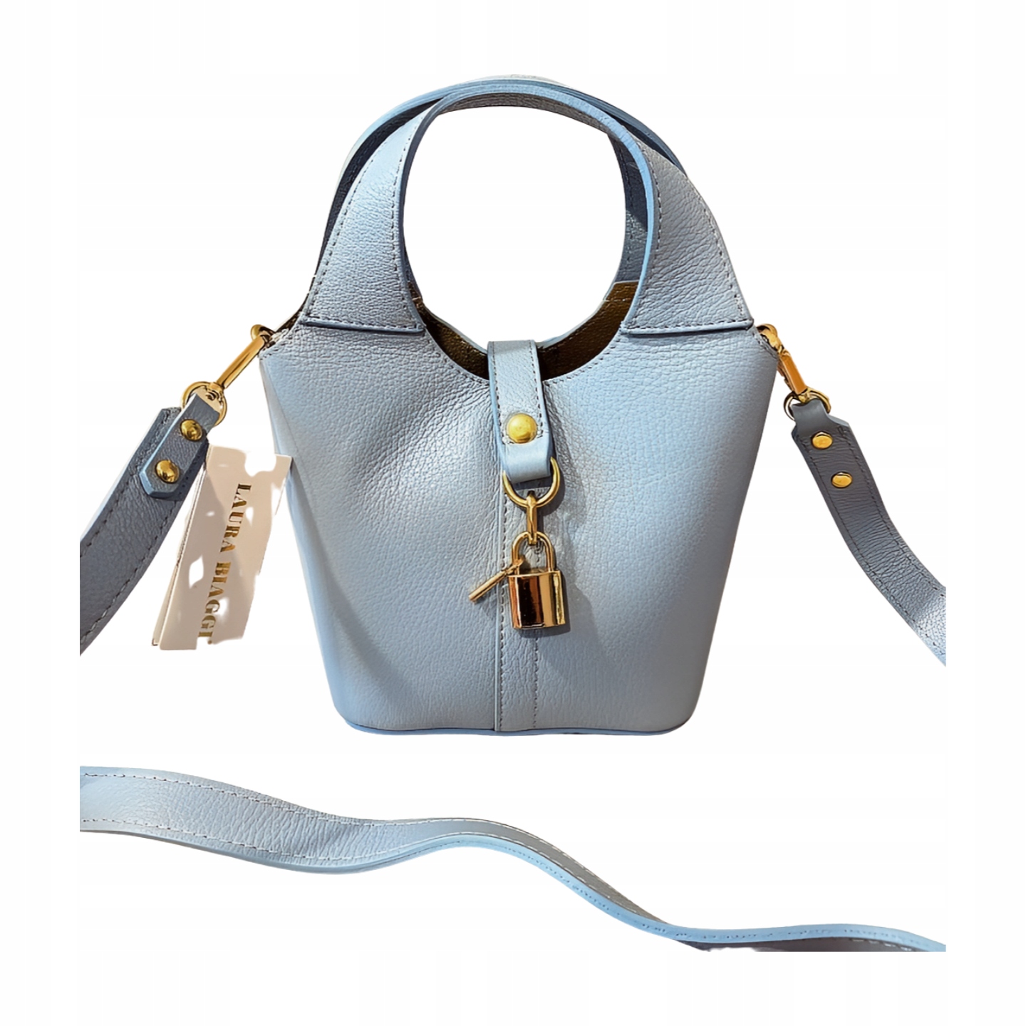 Laura Biaggi kožená mini shopperka modrá