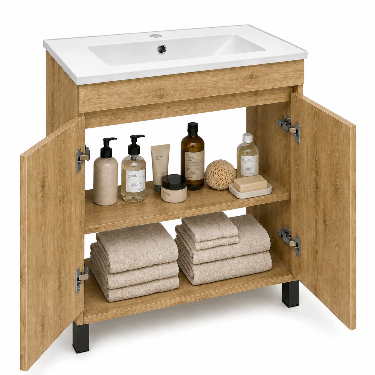Szafka łazienkowa z umywalką Stojąca Dąb Lancelot Loft 80 Półka Soft Close