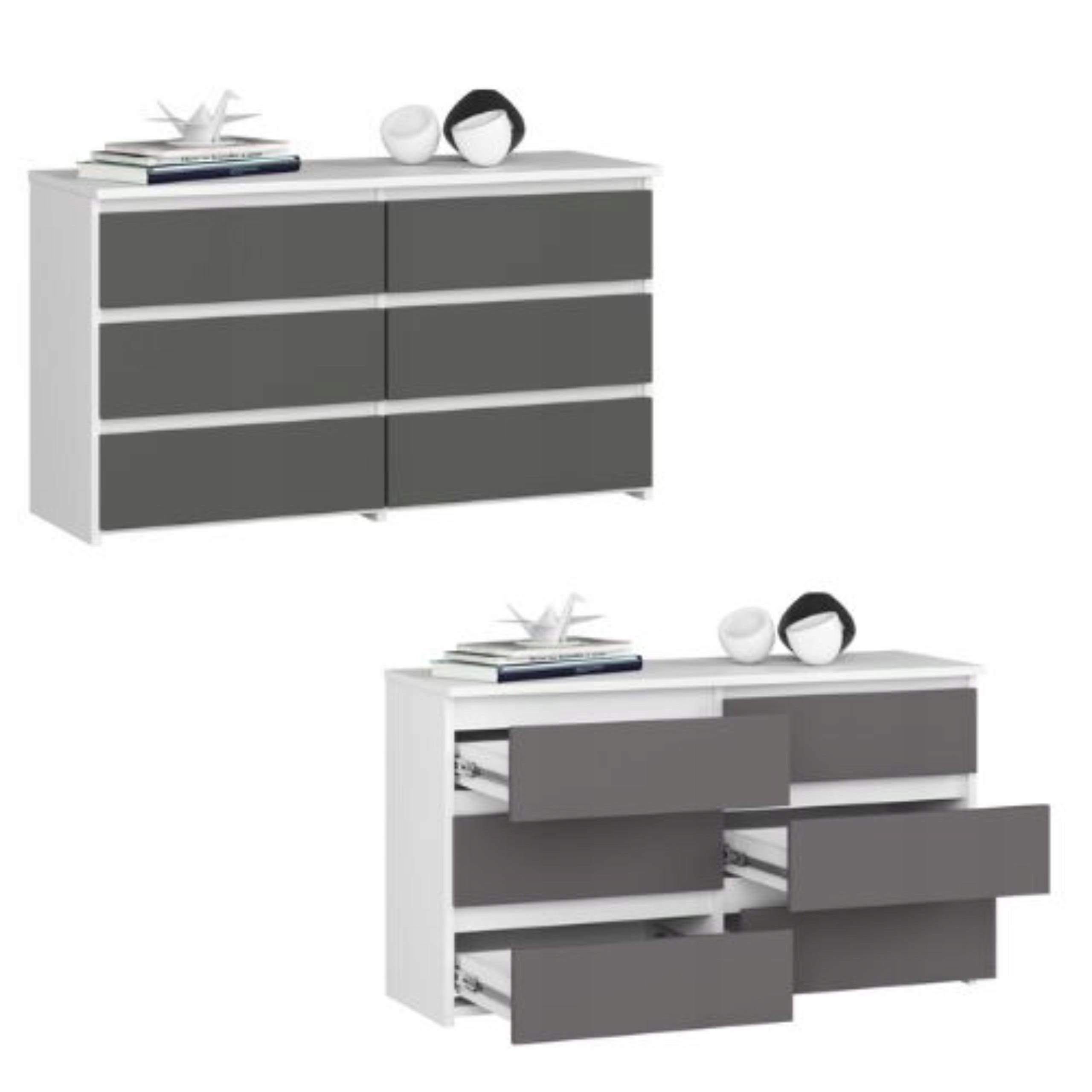 Komoda, skrinka CL100 6 zásuviek, biela-grafitová Akd