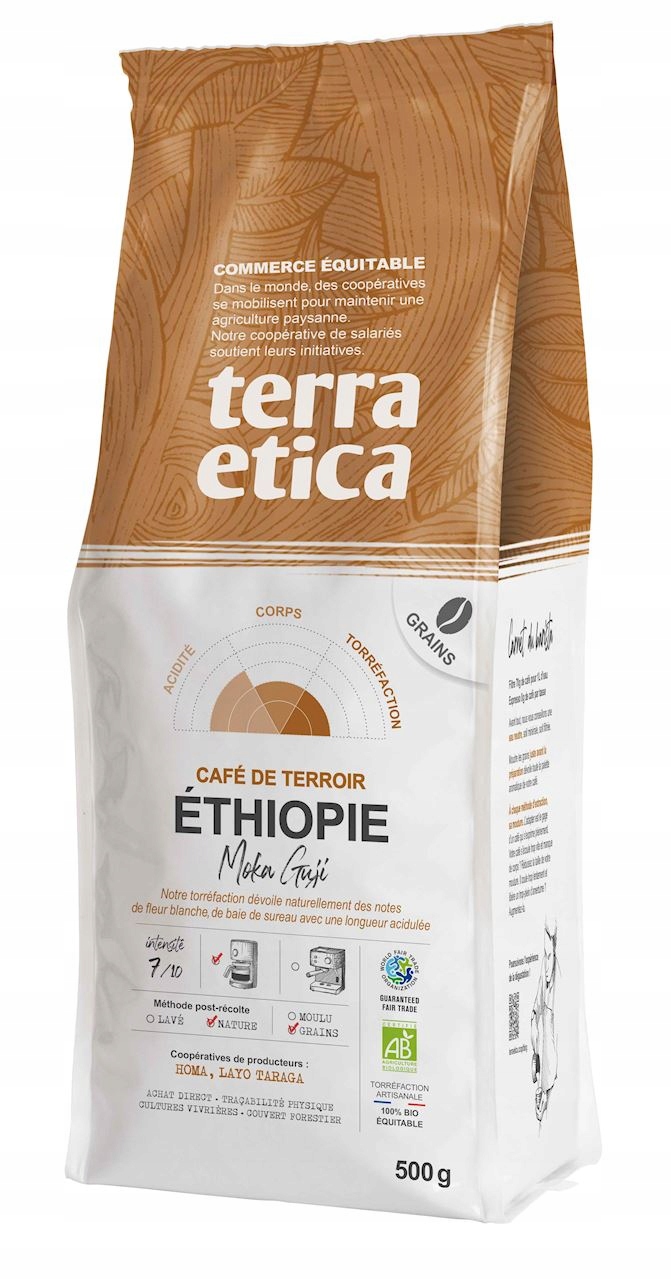 Levně Káva Zrnková Arabica 100 % Moka Guji Etiopie Bio 500 g Terra Etica