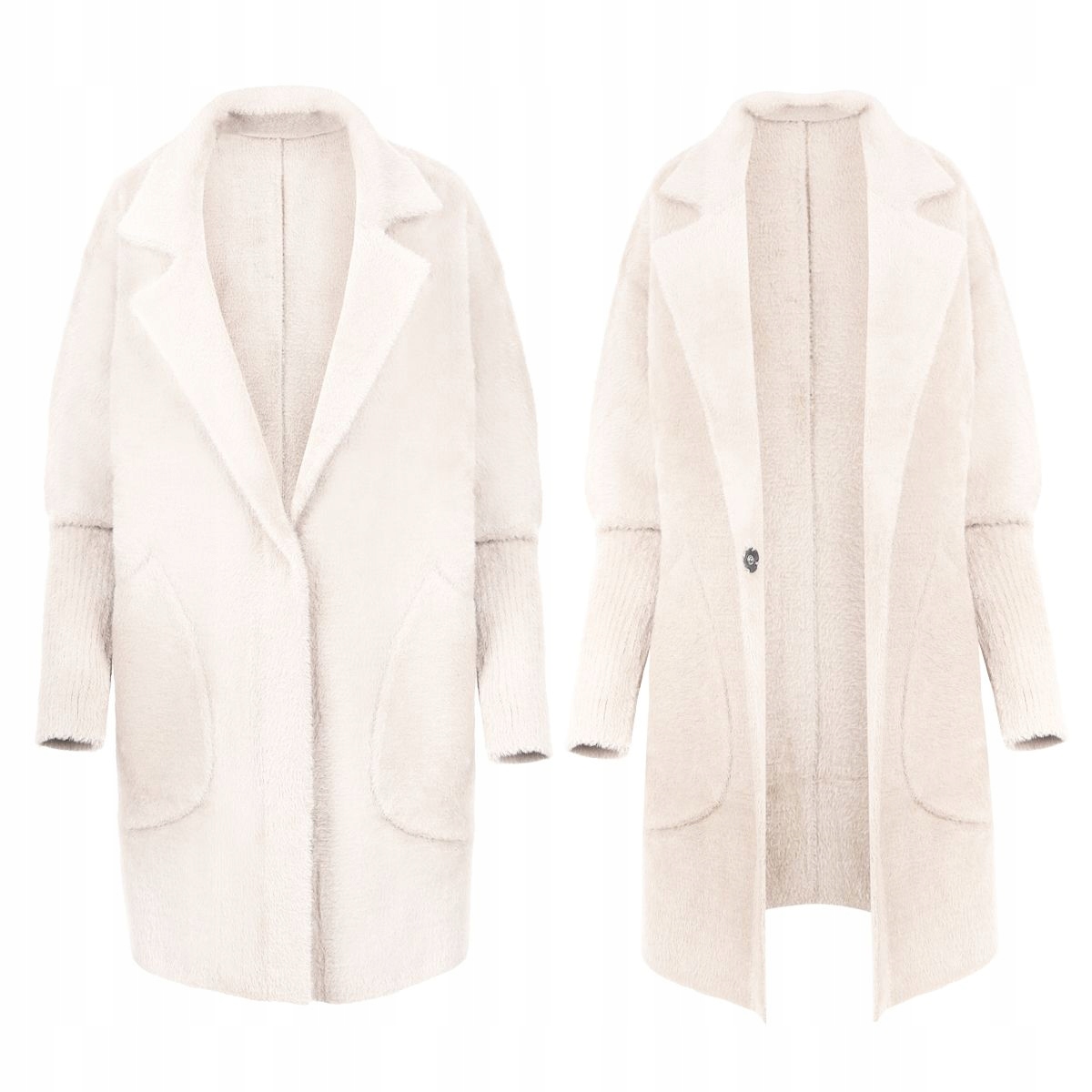 

Płaszcz Alpaka Kurtka Kołnierz Wełna Kolor Kremowy