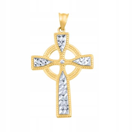 Keltský kříž 585 Kombinace gravírovaného žlutého a bílého zlata 14kt