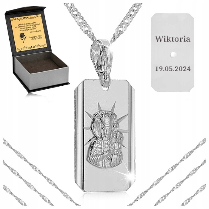 Lesklý Dámský Řetízek Singapur Medaile Matka Boží 925 Gravírování 60 CM